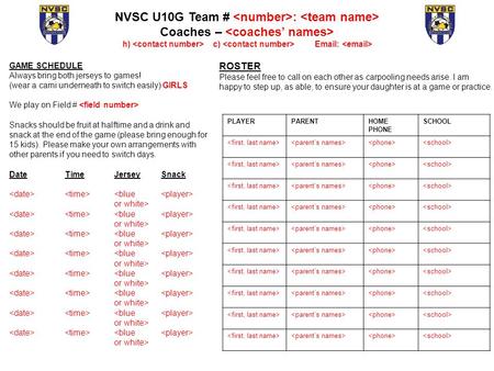 NVSC U10G Team # <number>: <team name>