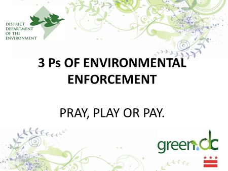 3 Ps OF ENVIRONMENTAL ENFORCEMENT PRAY, PLAY OR PAY.
