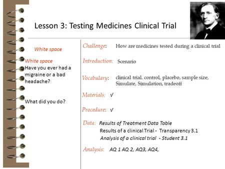 Lesson 3: Testing Medicines Clinical Trial