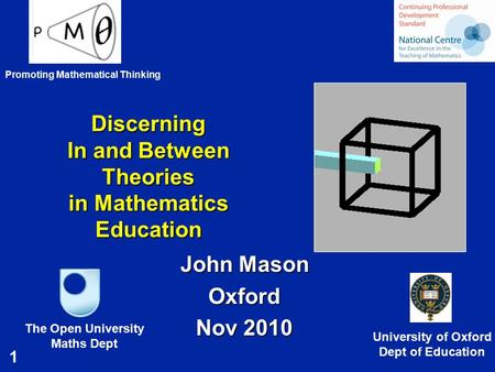 1 Discerning In and Between Theories in Mathematics Education Discerning In and Between Theories in Mathematics Education John Mason Oxford Nov 2010 The.