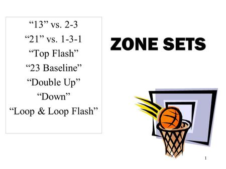 ZONE SETS “13” vs. 2-3 “21” vs “Top Flash” “23 Baseline”