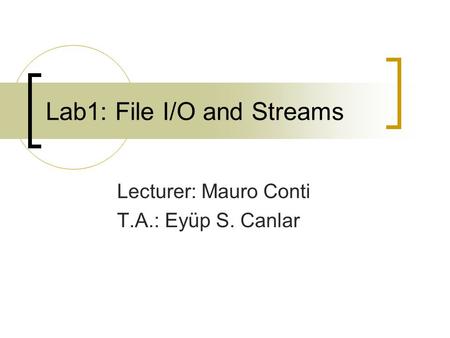 Lab1: File I/O and Streams Lecturer: Mauro Conti T.A.: Eyüp S. Canlar.