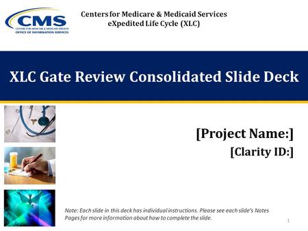 XLC Gate Review Consolidated Slide Deck [Project Name:] [Clarity ID:] Centers for Medicare & Medicaid Services eXpedited Life Cycle (XLC) 1 Note: Each.