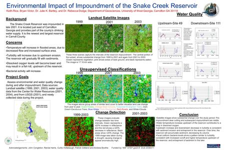 Environmental Impact of Impoundment of the Snake Creek Reservoir Keith Rice, Bryan Victor, Dr. Julie K. Bartley, and Dr. Rebecca Dodge; Department of Geosciences,