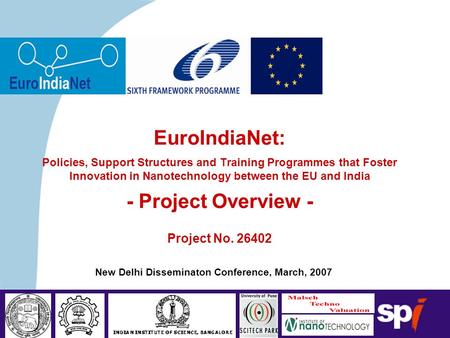 Sociedade Portuguesa de Inovação New Delhi Disseminaton Conference, March, 2007 EuroIndiaNet: Policies, Support Structures and Training Programmes that.