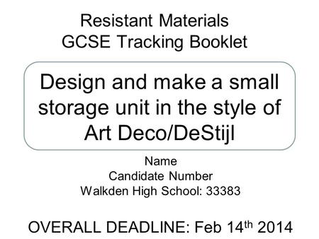 Resistant Materials GCSE Tracking Booklet
