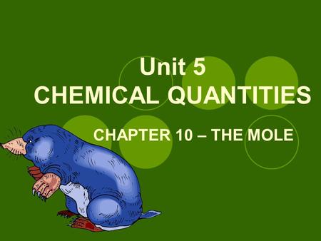 Unit 5 CHEMICAL QUANTITIES CHAPTER 10 – THE MOLE.