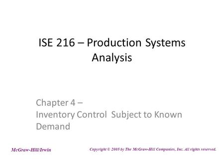 ISE 216 – Production Systems Analysis