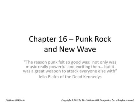 Chapter 16 – Punk Rock and New Wave