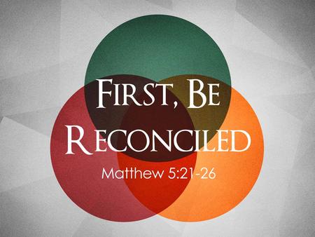 First Be Reconciled. Anger Is The Real Issue The Heart Behind The 6 th Commandment. –The command was not to just limit their options for retribution,