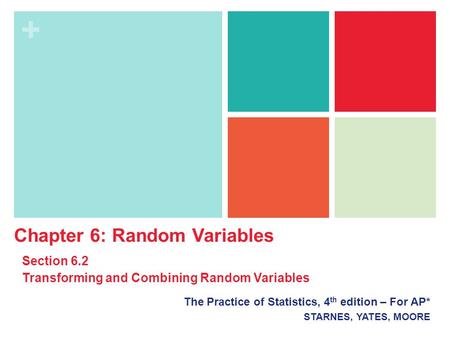 + The Practice of Statistics, 4 th edition – For AP* STARNES, YATES, MOORE Chapter 6: Random Variables Section 6.2 Transforming and Combining Random Variables.