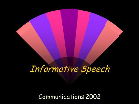 Informative Speech Communications 2002 Choosing a Topic w Something that you are interested in. w You want to TEACH or INFORM your audience. w Not too.