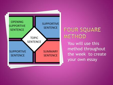 You will use this method throughout the week to create your own essay.