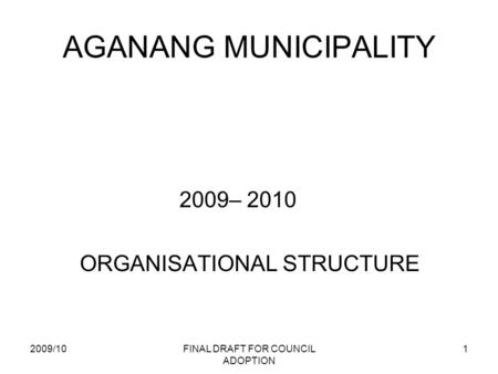2009/10FINAL DRAFT FOR COUNCIL ADOPTION 1 AGANANG MUNICIPALITY 2009– 2010 ORGANISATIONAL STRUCTURE.