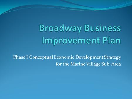 Phase I Conceptual Economic Development Strategy for the Marine Village Sub-Area.