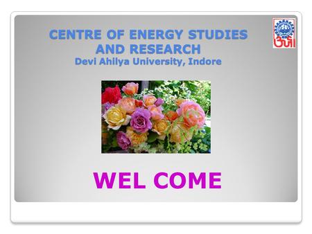 CENTRE OF ENERGY STUDIES AND RESEARCH Devi Ahilya University, Indore WEL COME.