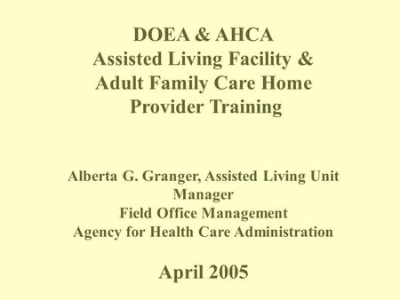 Assisted Living Facility & Adult Family Care Home Provider Training
