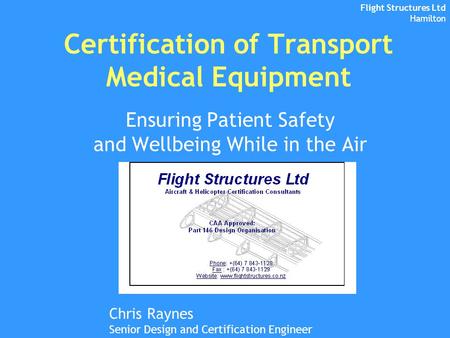Certification of Transport Medical Equipment