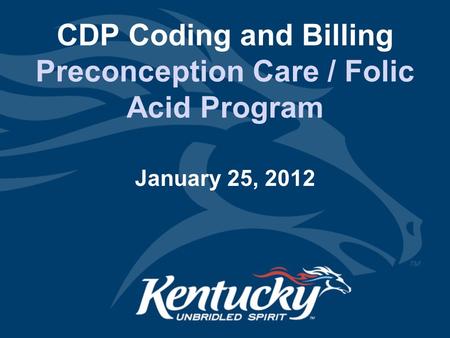 CDP Coding and Billing Preconception Care / Folic Acid Program January 25, 2012.