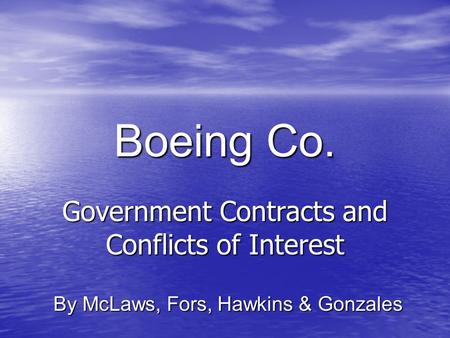 Government Contracts and Conflicts of Interest