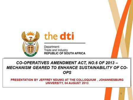 CO-OPERATIVES AMENDMENT ACT, NO