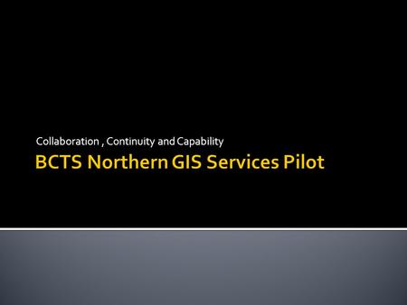 Collaboration, Continuity and Capability.  4 participating B.A.s (TCC, TPG, TPL and TSN)  9 GIS staff with 1 GIS Coordinator - HQ  Pooled resources.