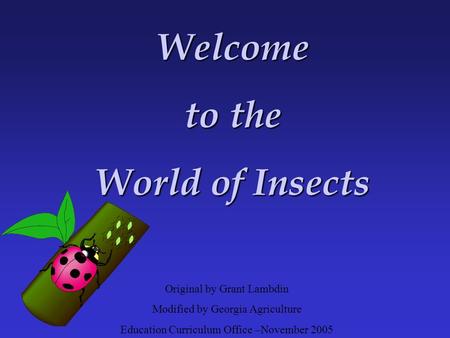 Original by Grant Lambdin Modified by Georgia Agriculture Education Curriculum Office –November 2005 Welcome to the World of Insects.