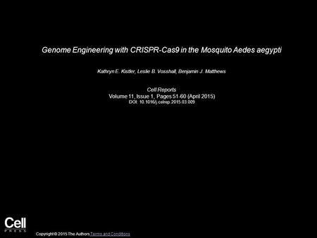 Genome Engineering with CRISPR-Cas9 in the Mosquito Aedes aegypti