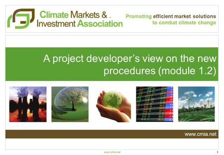 Www.cmia.net An Introduction to the: Carbon Markets & Investors Association Promoting efficient market solutions to combat climate change A project developer’s.