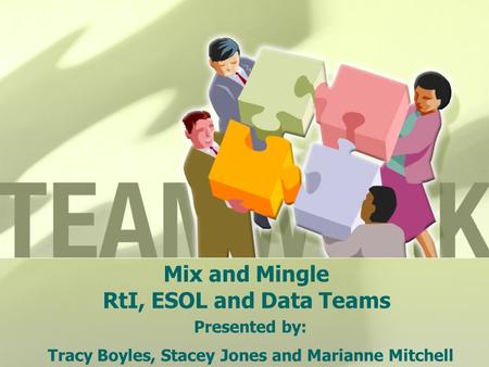 Mix and Mingle RtI, ESOL and Data Teams Presented by: Tracy Boyles, Stacey Jones and Marianne Mitchell.