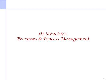 1 OS Structure, Processes & Process Management. 2 Recap OS functions  Coordinator  Protection  Communication  Resource management  Service provider.