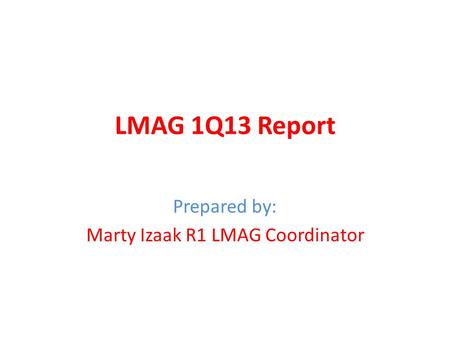 LMAG 1Q13 Report Prepared by: Marty Izaak R1 LMAG Coordinator.