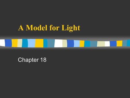A Model for Light Chapter 18. What light is? n Newton: light is a stream of tinny particles n Huygens: light is a wave n due to Newton’s great reputation,