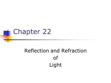Chapter 22 Reflection and Refraction of Light. A Brief History of Light 1000 AD It was proposed that light consisted of tiny particles Newton Used this.