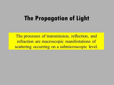 The Propagation of Light
