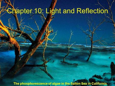 Chapter 10: Light and Reflection The phosphorescence of algae in the Salton Sea in California.
