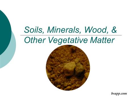 Soils, Minerals, Wood, & Other Vegetative Matter