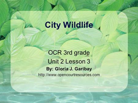 City Wildlife OCR 3rd grade Unit 2 Lesson 3 By: Gloria J. Garibay