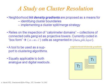 A Study on Cluster Resolution Neighborhood hit density gradients are proposed as a means for -- identifying cluster boundaries -- implementing a cluster.