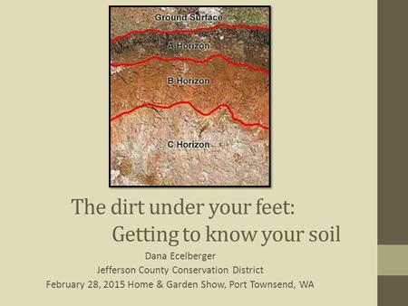 Dana Ecelberger Jefferson County Conservation District February 28, 2015 Home & Garden Show, Port Townsend, WA The dirt under your feet: Getting to know.