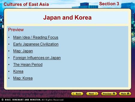 Japan and Korea Preview Main Idea / Reading Focus