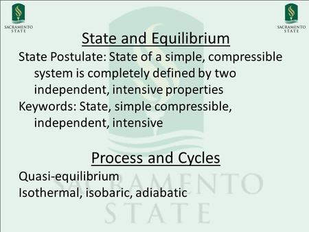 State and Equilibrium Process and Cycles