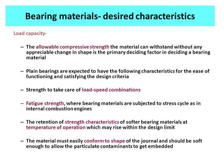 Bearing materials- desired characteristics