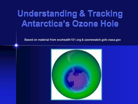 Understanding & Tracking Antarctica’s Ozone Hole Based on material from ecohealth101.org & ozonewatch.gsfc.nasa.gov.