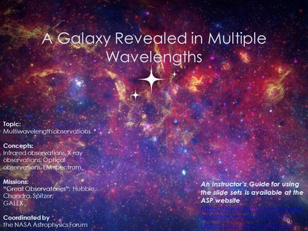 A Galaxy Revealed in Multiple Wavelengths 0 Topic: Multiwavelength observations Concepts: Infrared observations, X-ray observations, Optical observations,