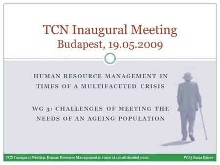 HUMAN RESOURCE MANAGEMENT IN TIMES OF A MULTIFACETED CRISIS WG 3: CHALLENGES OF MEETING THE NEEDS OF AN AGEING POPULATION TCN Inaugural Meeting Budapest,