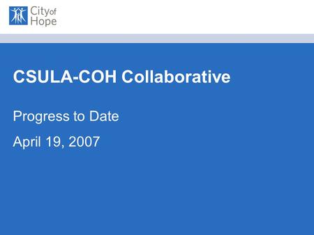 CSULA-COH Collaborative Progress to Date April 19, 2007.