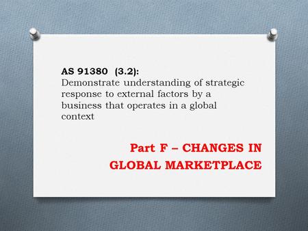 Part F – CHANGES IN GLOBAL MARKETPLACE AS 91380 (3.2): Demonstrate understanding of strategic response to external factors by a business that operates.