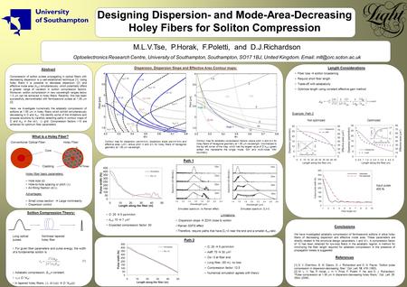 Designing Dispersion- and Mode-Area-Decreasing Holey Fibers for Soliton Compression M.L.V.Tse, P.Horak, F.Poletti, and D.J.Richardson Optoelectronics Research.