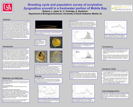 Breeding cycle and population survey of euryhaline Syngnathus scovelli in a freshwater portion of Mobile Bay Bolland, J., Ueda, N., C. Partridge, A. Boettcher.